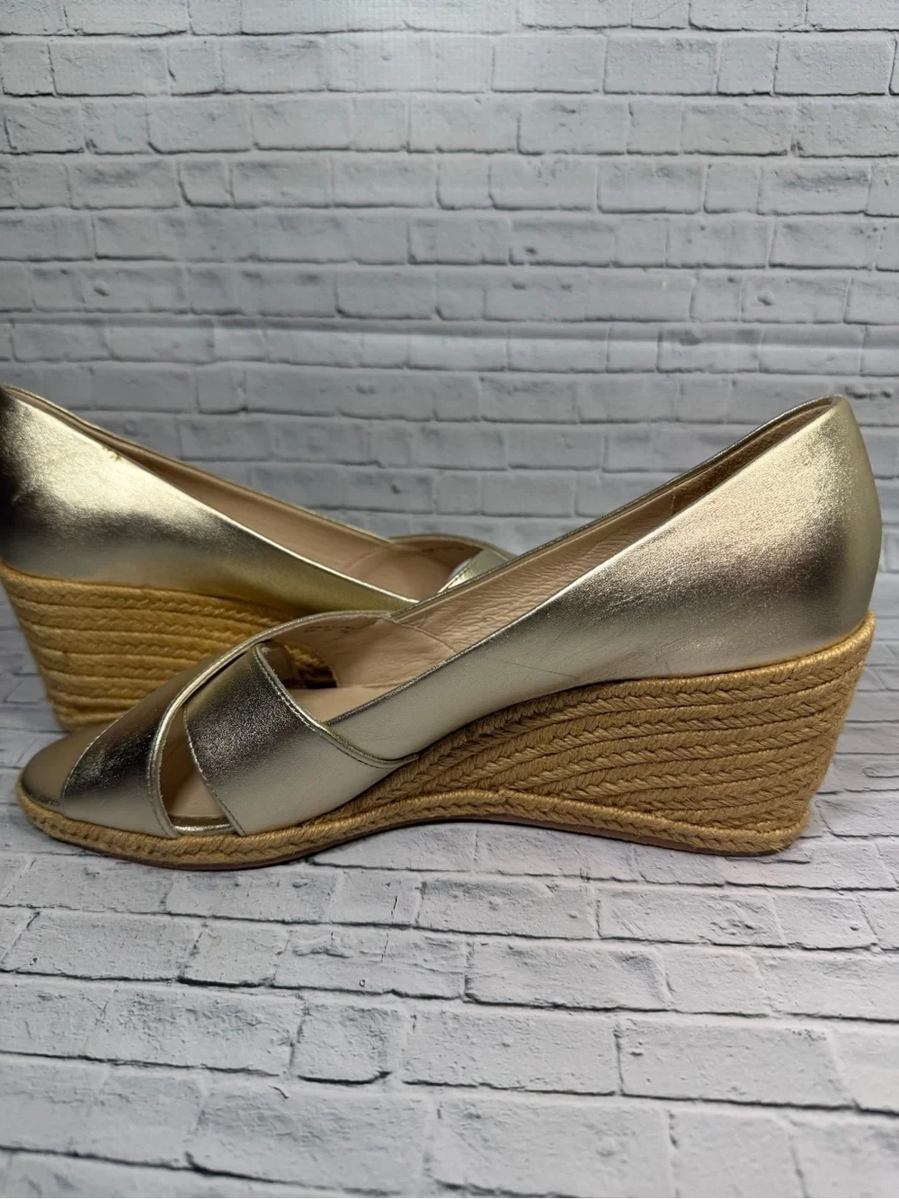 Jack Rogers Metallic Gold Crossband Wedge Sandals